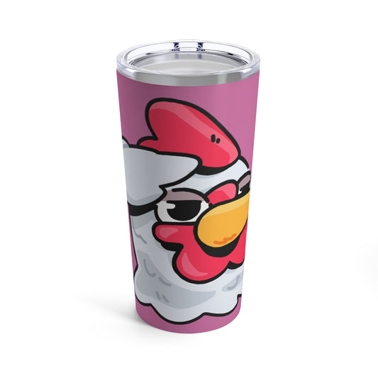 Gravy Fan Art Tumbler 20oz COQ Head Salute, on Pink Background, Funny Chicken (Chikn)