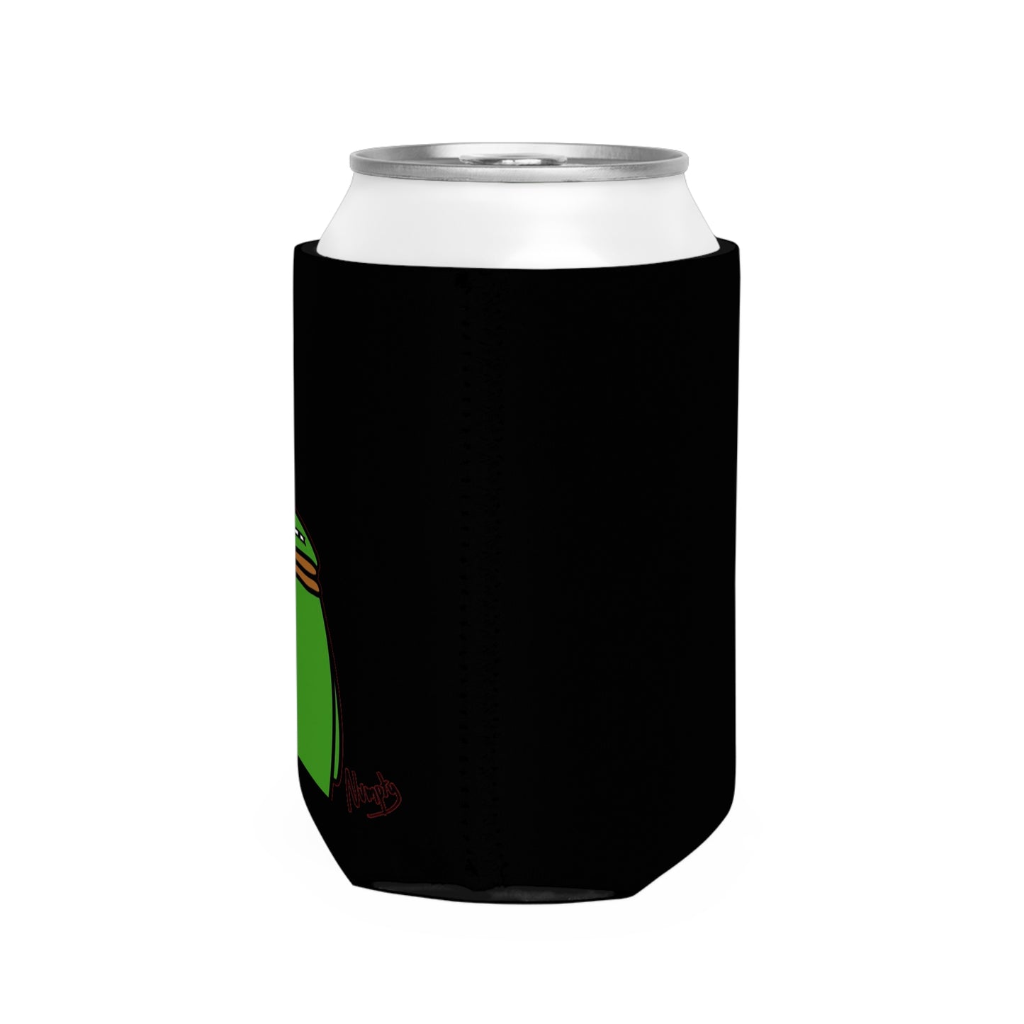 Black Can Cooler Sleeve COQ INU Pepe Portraits 0x420 Black Text Numpty Signature #14 by Numpty