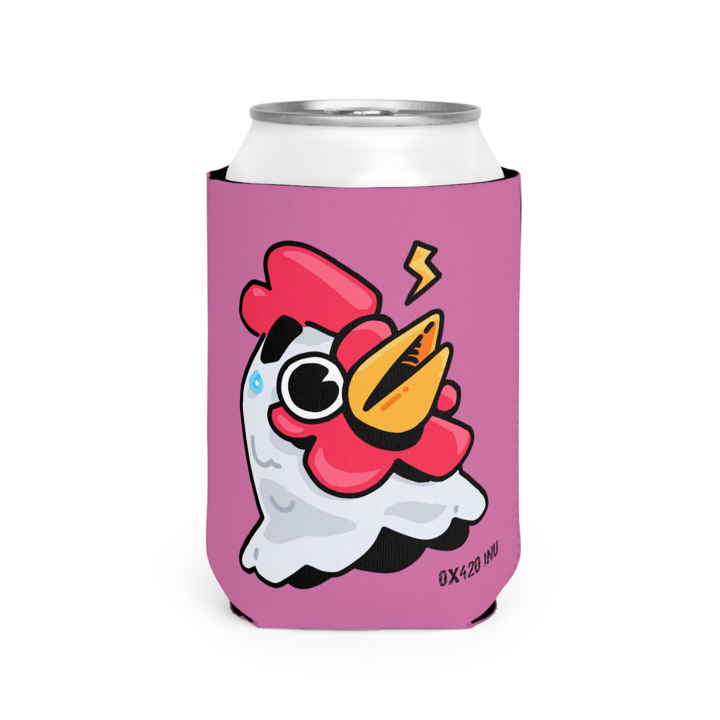 Pink Can Cooler Sleeve Fan Art COQ INU Whistle Head 0x420 Black Text by Gravy