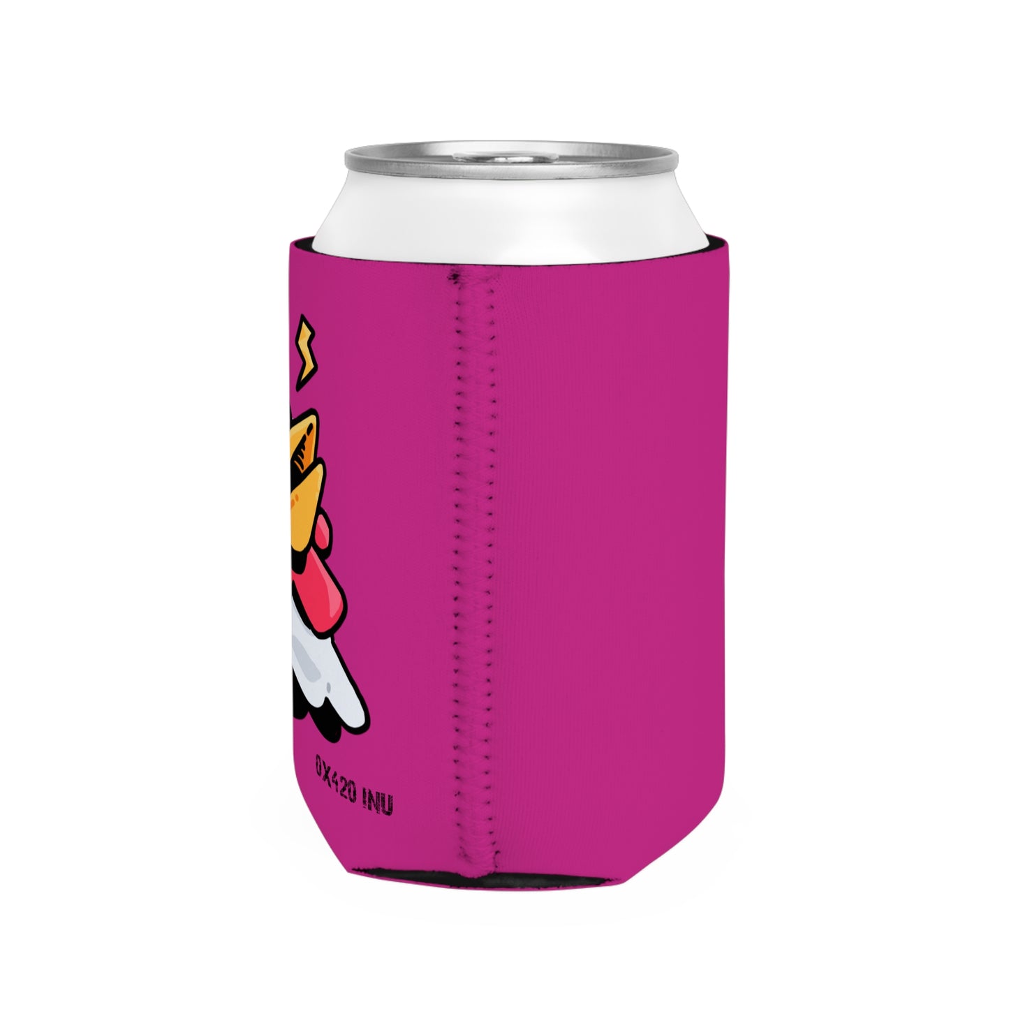 Hot Pink Can Cooler Sleeve Fan Art COQ INU Whistle Head 0x420 Black Text by Gravy