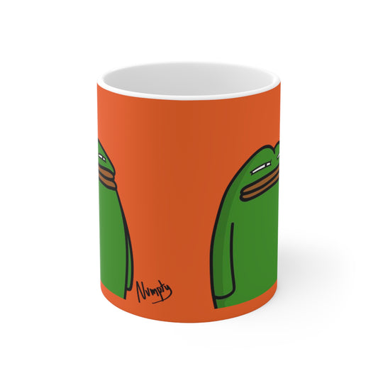 Pepe Portraits with Black Numpty Signature as Text; COQ INU 0x420 Orange Print Ceramic Mug 11oz #14 by Numpty