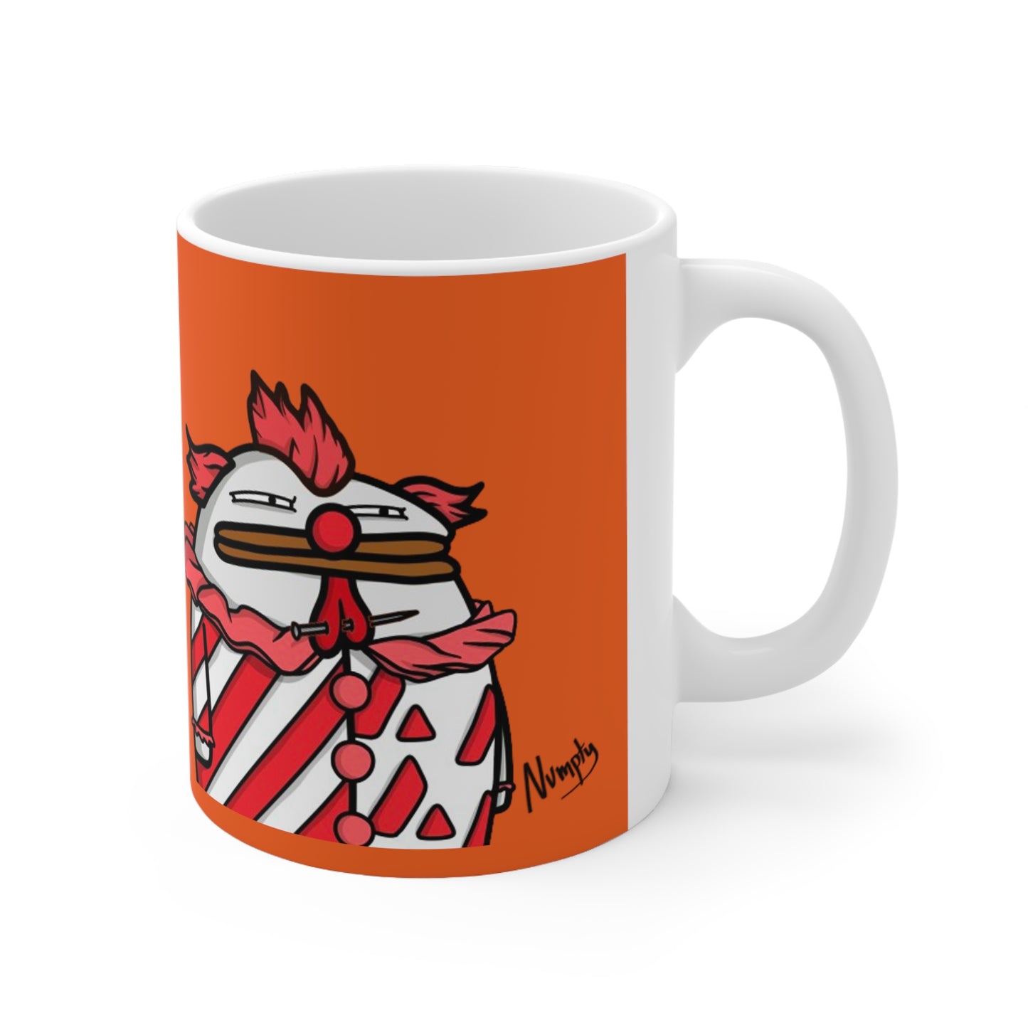 Pepe Portraits with Black Numpty Signature as Text; COQ INU 0x420 Orange Print Ceramic Mug 11oz #Clown by Numpty