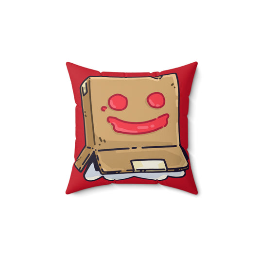 Red Spun Polyester Square Pillow COQ INU 0x420 Box Head with White Text Fan Art by Gravy