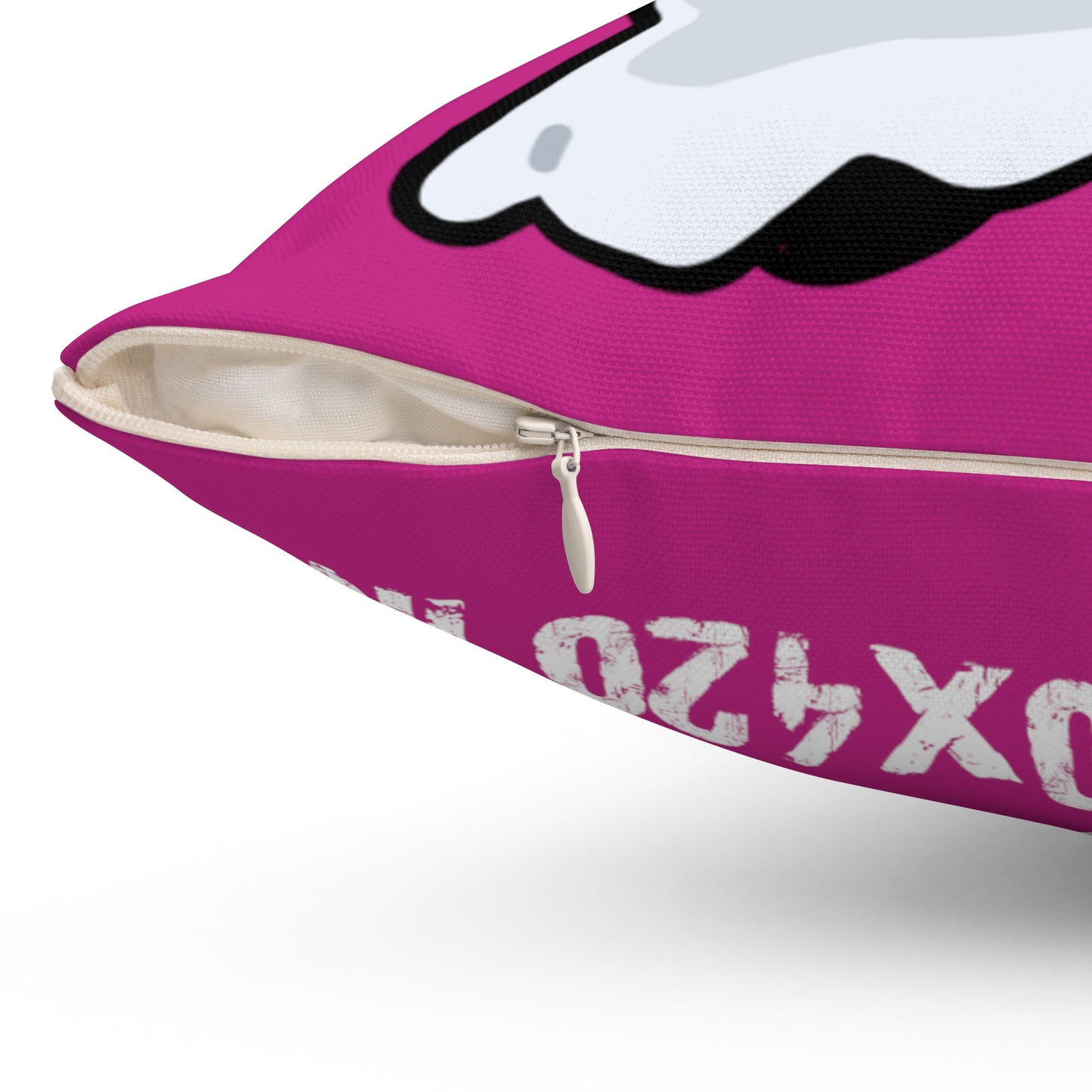 Hot Pink Spun Polyester Square Pillow COQ INU 0x420 Whistle Head with White Text Fan Art by Gravy