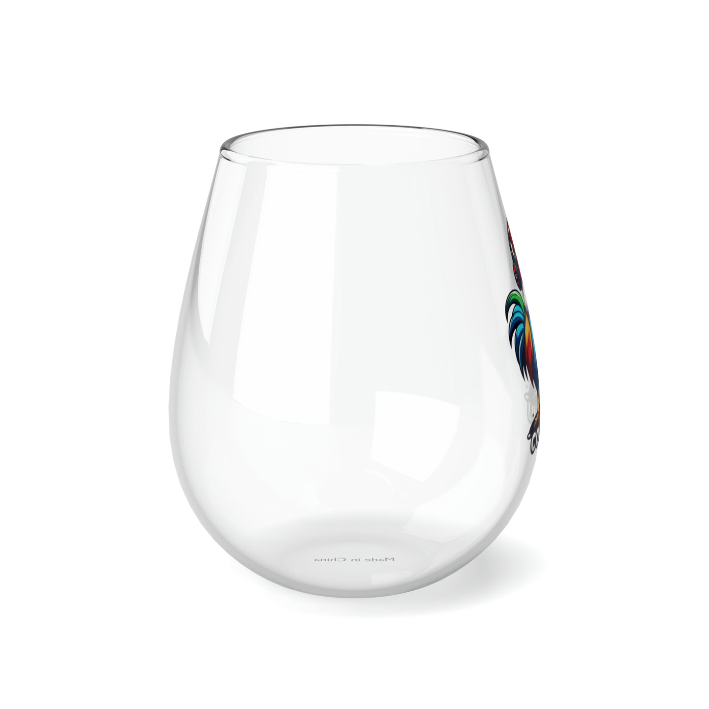 Nifty Fan Art Branded COQ INU with Headset Stemless Wine Glass, 11.75oz