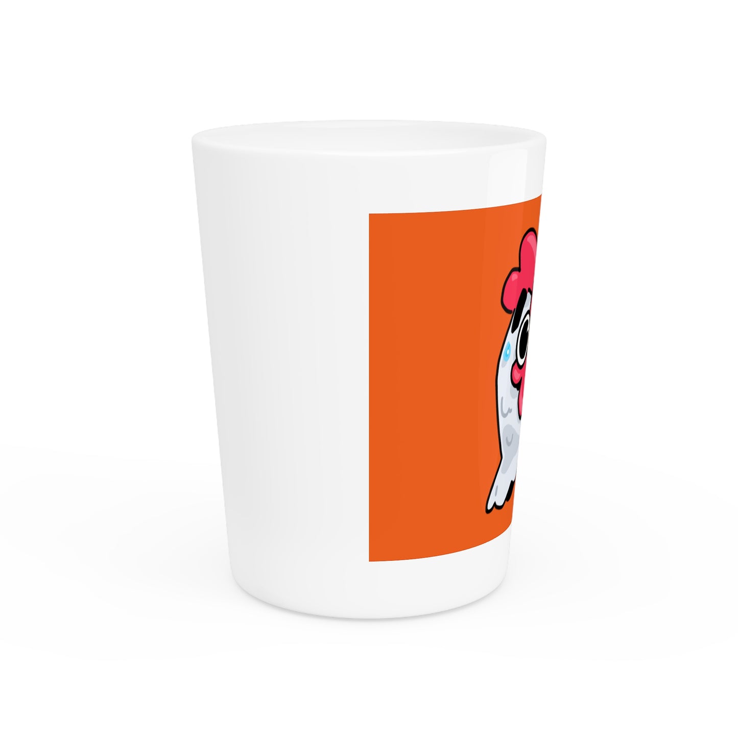 Gravy Fan Art Shot Glass Fan Art COQ Whistle Head on Orange background (0x420 INU Store)