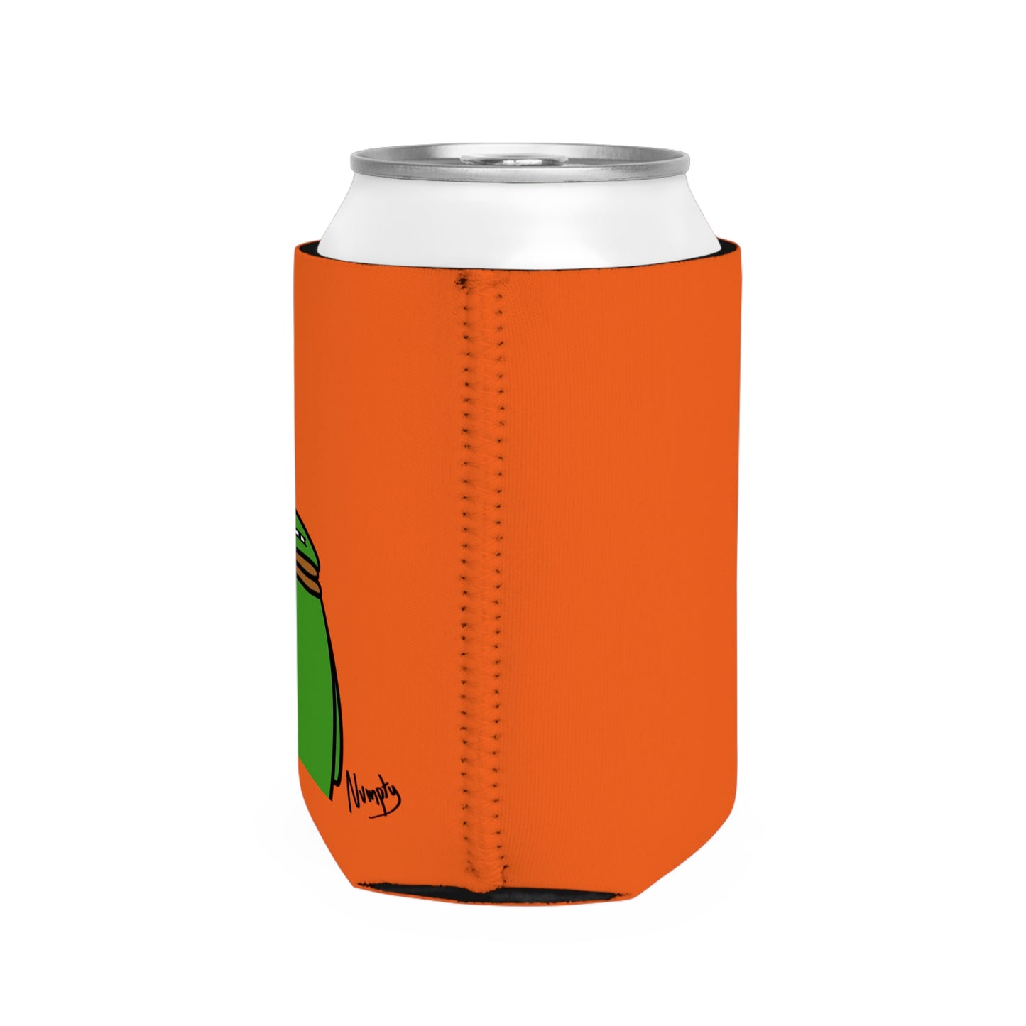 Orange Can Cooler Sleeve COQ INU Pepe Portraits 0x420 Black Text Numpty Signature #14 by Numpty