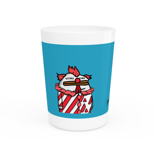 Pepe Portraits Shot Glass on Turquoise background with Black Numpty Text as signature (0x420 INU Store) #Clown by Numpty