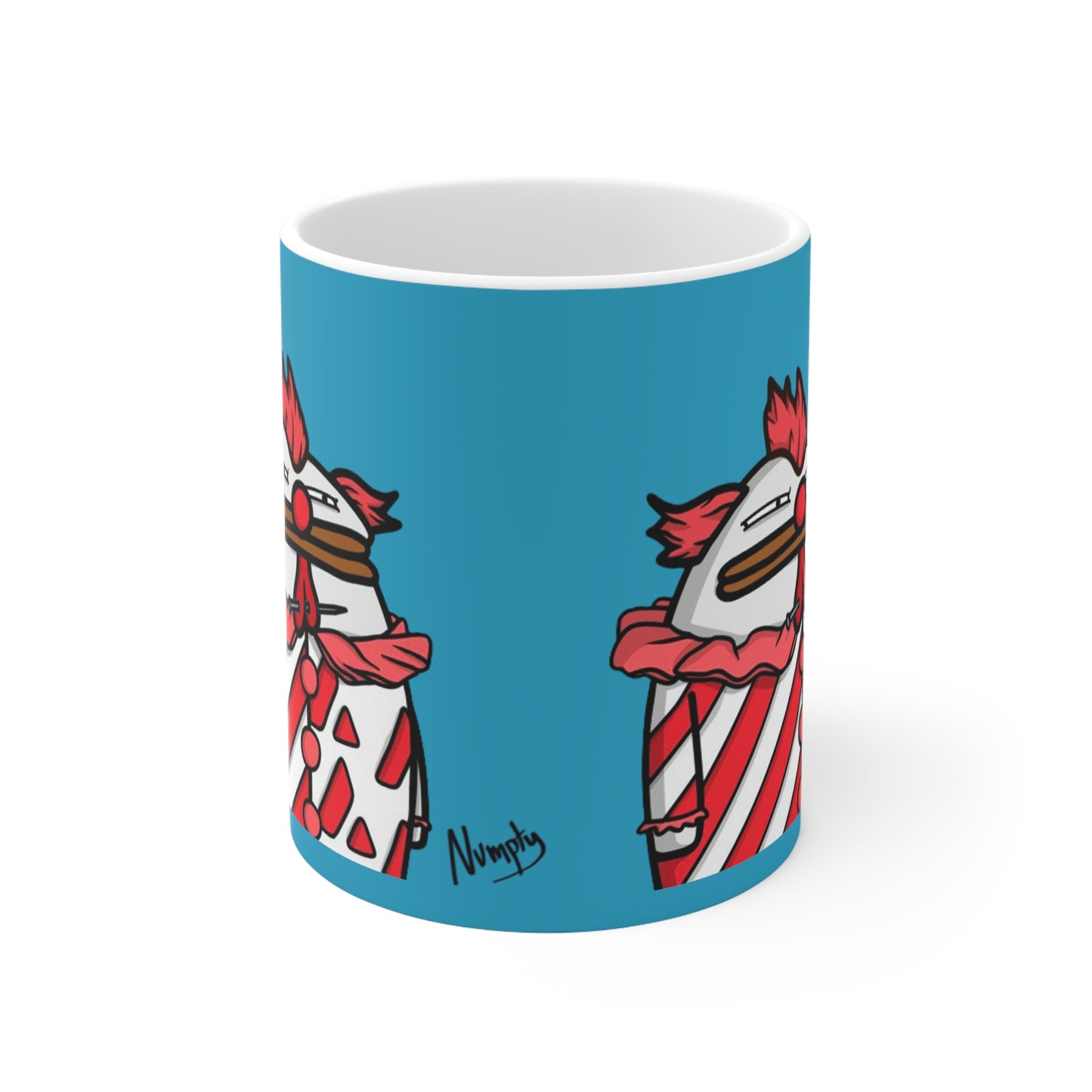 Pepe Portraits with Black Numpty Signature as Text; COQ INU 0x420 Turquoise Print Ceramic Mug 11oz #Clown by Numpty