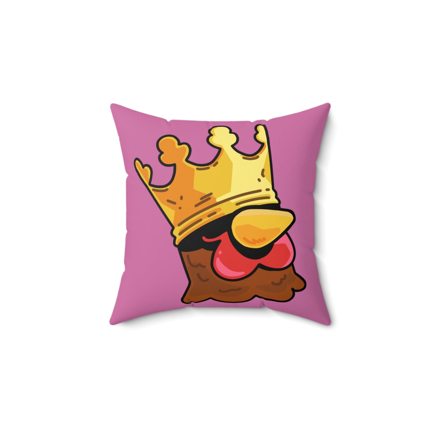 Pink Spun Polyester Square Pillow COQ INU 0x420 Crown Head with White Text Fan Art by Gravy