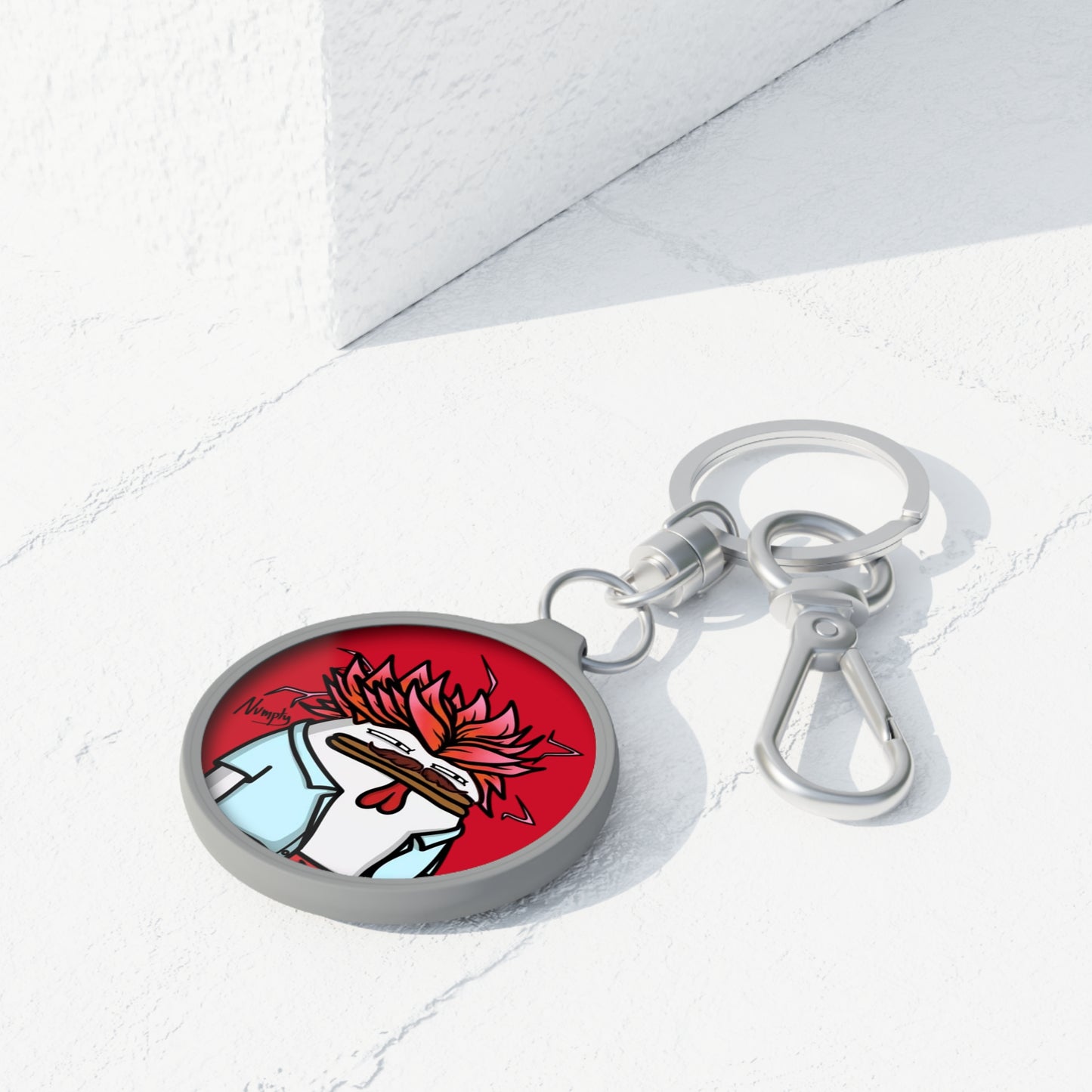 Pepe Portraits Keyring Tag COQ INU 0x420 Red back ground with Numpty Signature #2720