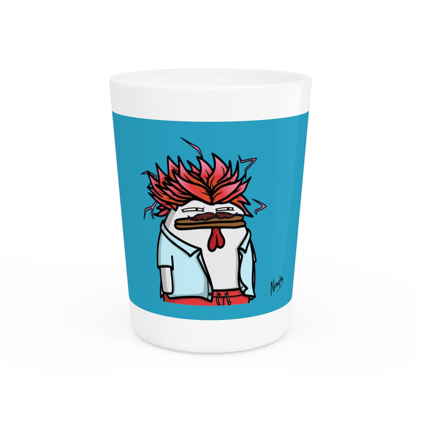 Pepe Portraits Shot Glass on Turquoise background with Black Numpty Text as signature (0x420 INU Store) #2720