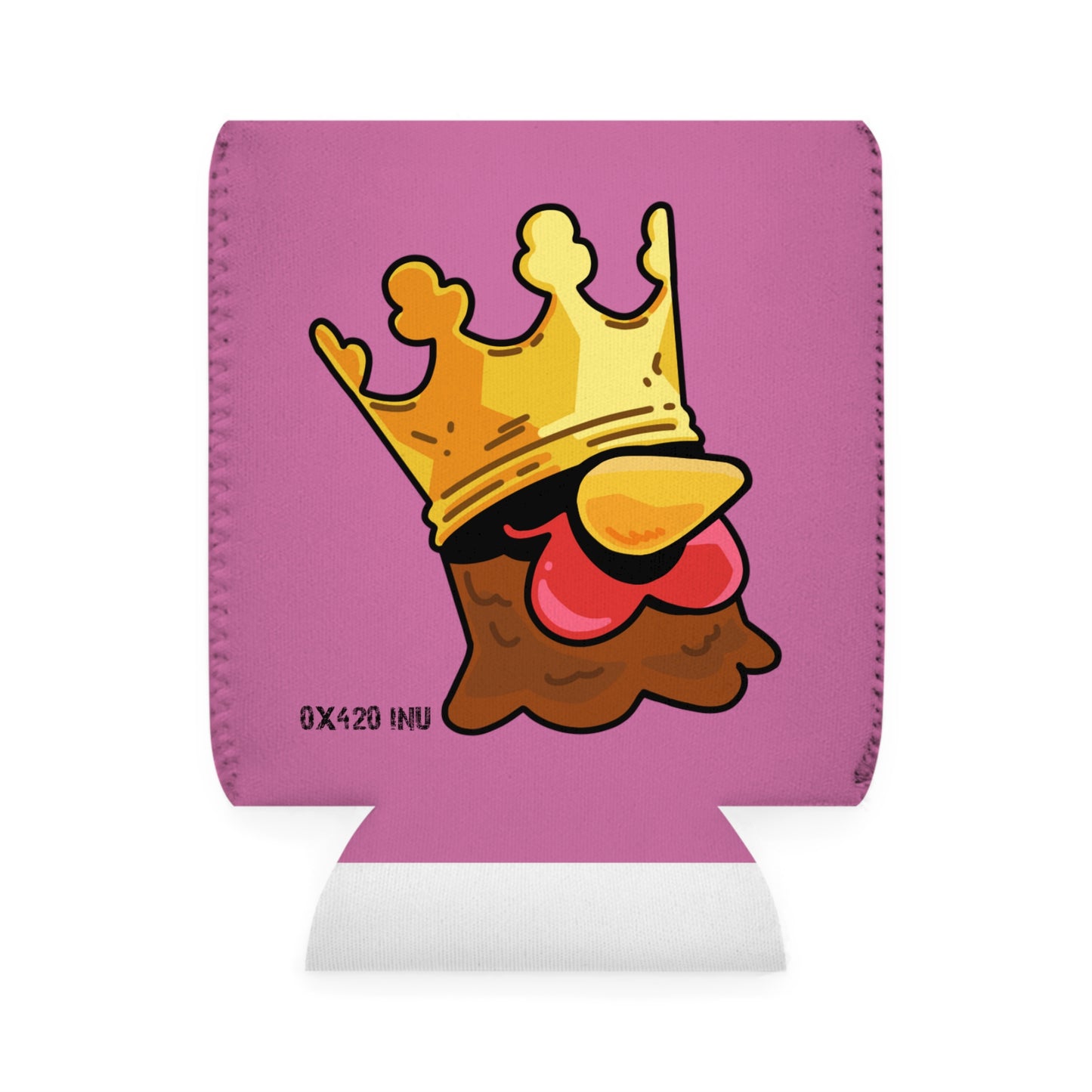 Pink Can Cooler Sleeve Fan Art COQ INU Crown Head 0x420 Black Text by Gravy