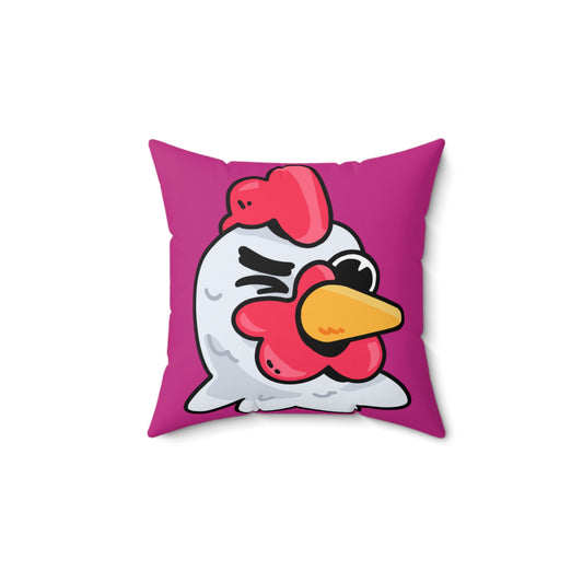 Hot Pink Spun Polyester Square Pillow COQ INU 0x420 Wink Head with White Text Fan Art by Gravy