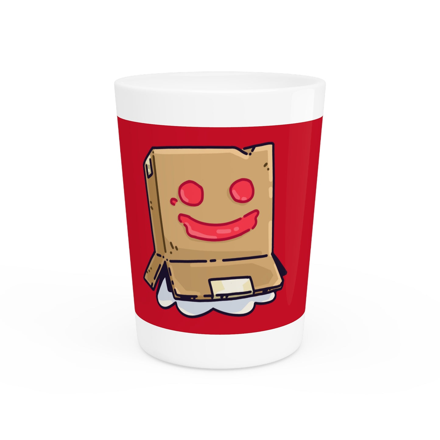 Gravy Fan Art Shot Glass Fan Art COQ Box Head on Red background (0x420 INU Store)