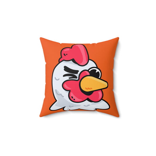 Orange Spun Polyester Square Pillow COQ INU 0x420 Wink Head with White Text Fan Art by Gravy