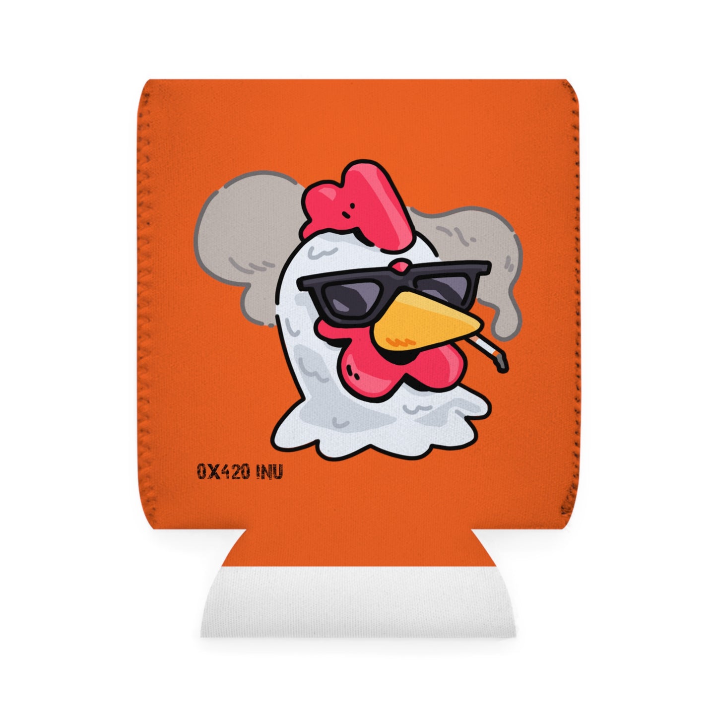 Orange Can Cooler Sleeve Fan Art COQ INU Smoking Head 0x420 Black Text by Gravy