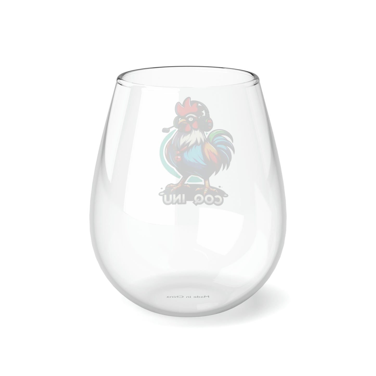 Nifty Fan Art Branded COQ INU with Headset Stemless Wine Glass, 11.75oz