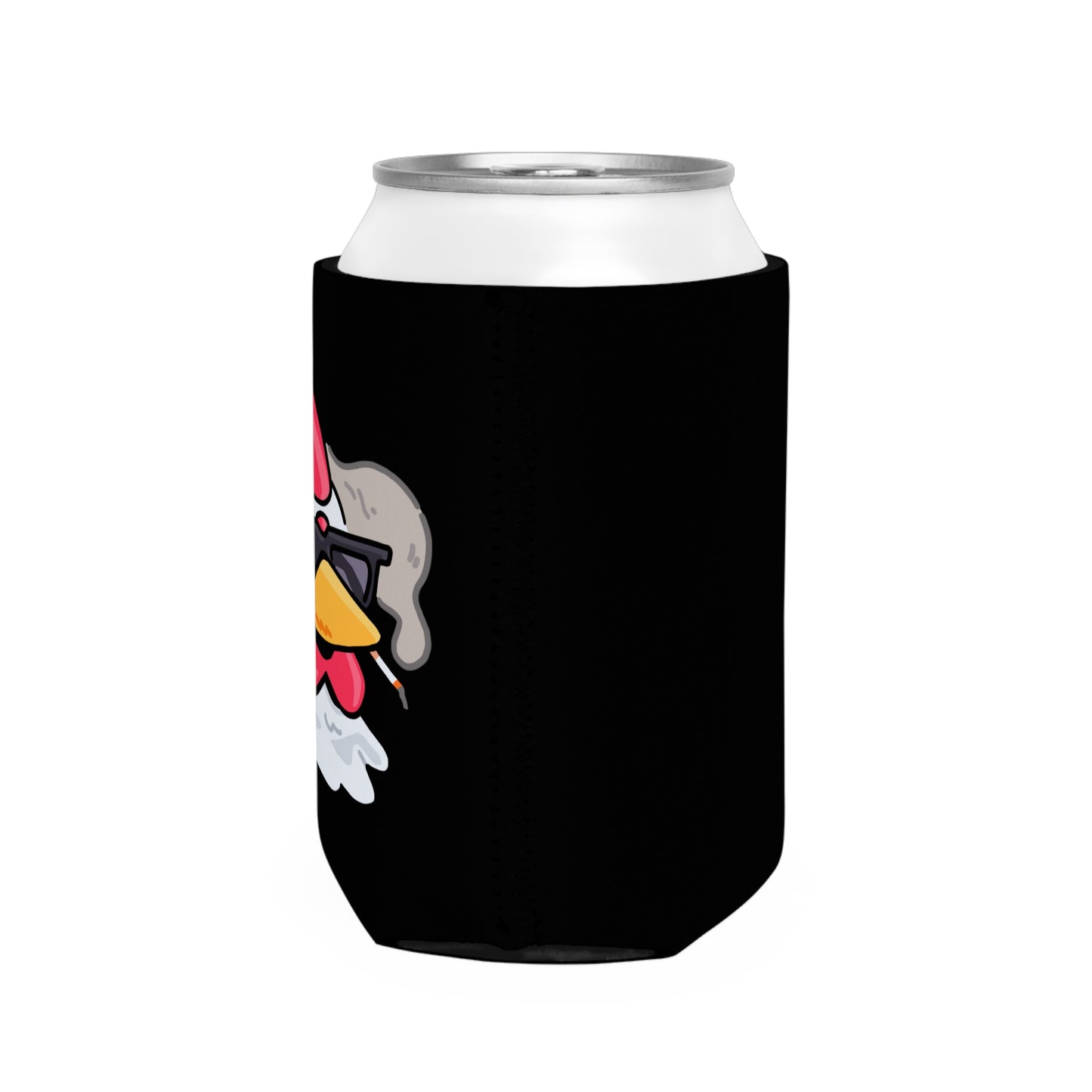 Black Can Cooler Sleeve Fan Art COQ INU Smoking Head 0x420 White Text by Gravy