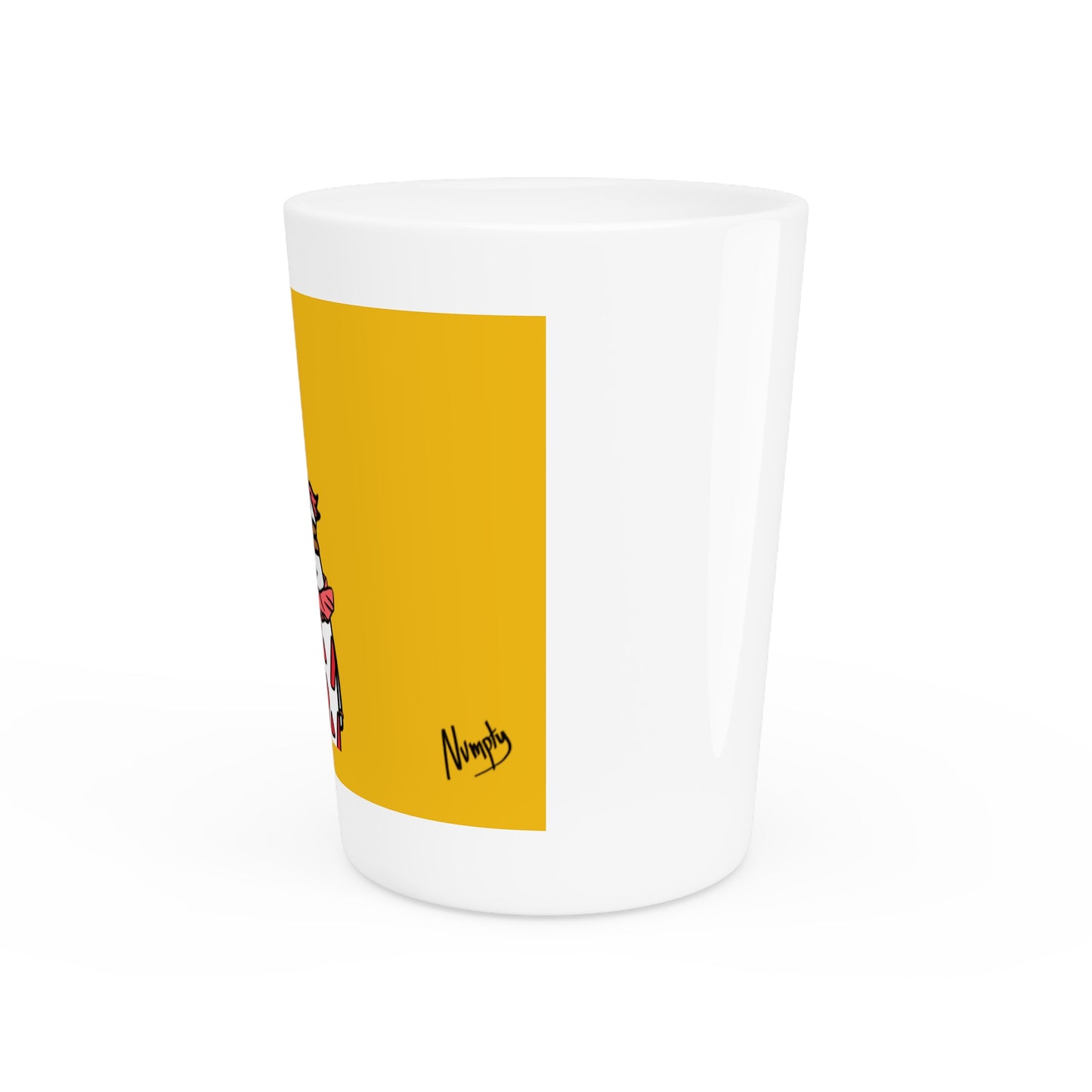 Pepe Portraits Shot Glass on Yellow background with Black Numpty Text as signature (0x420 INU Store) #Clown by Numpty