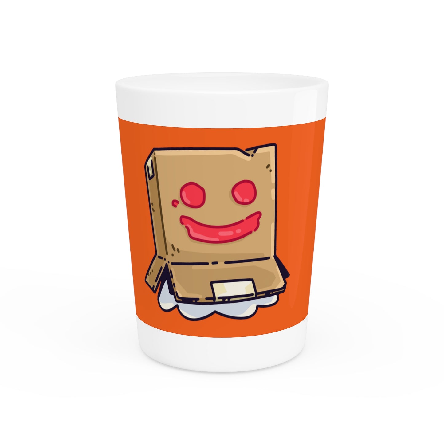 Gravy Fan Art Shot Glass Fan Art COQ Box Head on Orange background (0x420 INU Store)