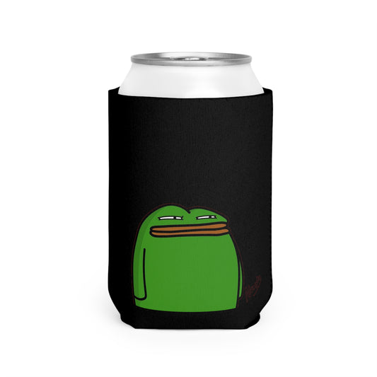 Black Can Cooler Sleeve COQ INU Pepe Portraits 0x420 Black Text Numpty Signature #14 by Numpty