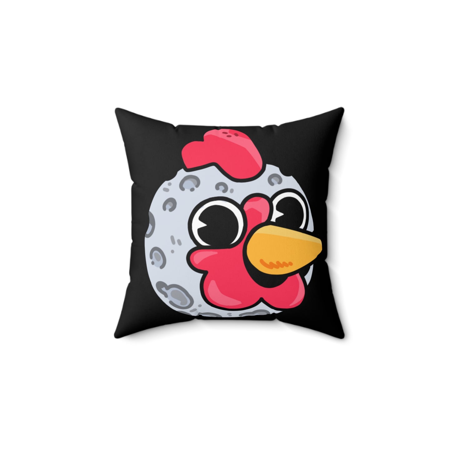 Black Spun Polyester Square Pillow COQ INU 0x420 Moon Head with White Text Fan Art by Gravy