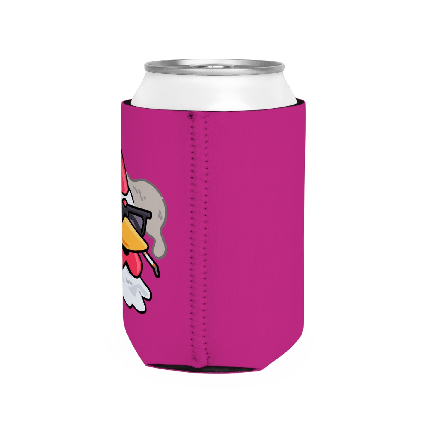 Hot Pink Can Cooler Sleeve Fan Art COQ INU Smoking Head 0x420 Black Text by Gravy