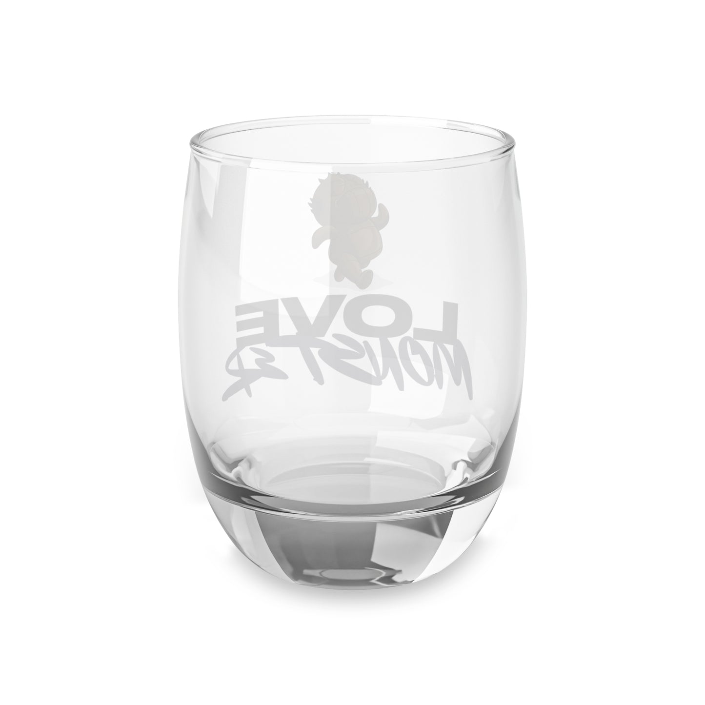 Love Monster Whiskey Glass Logo Text with Patrick Walking