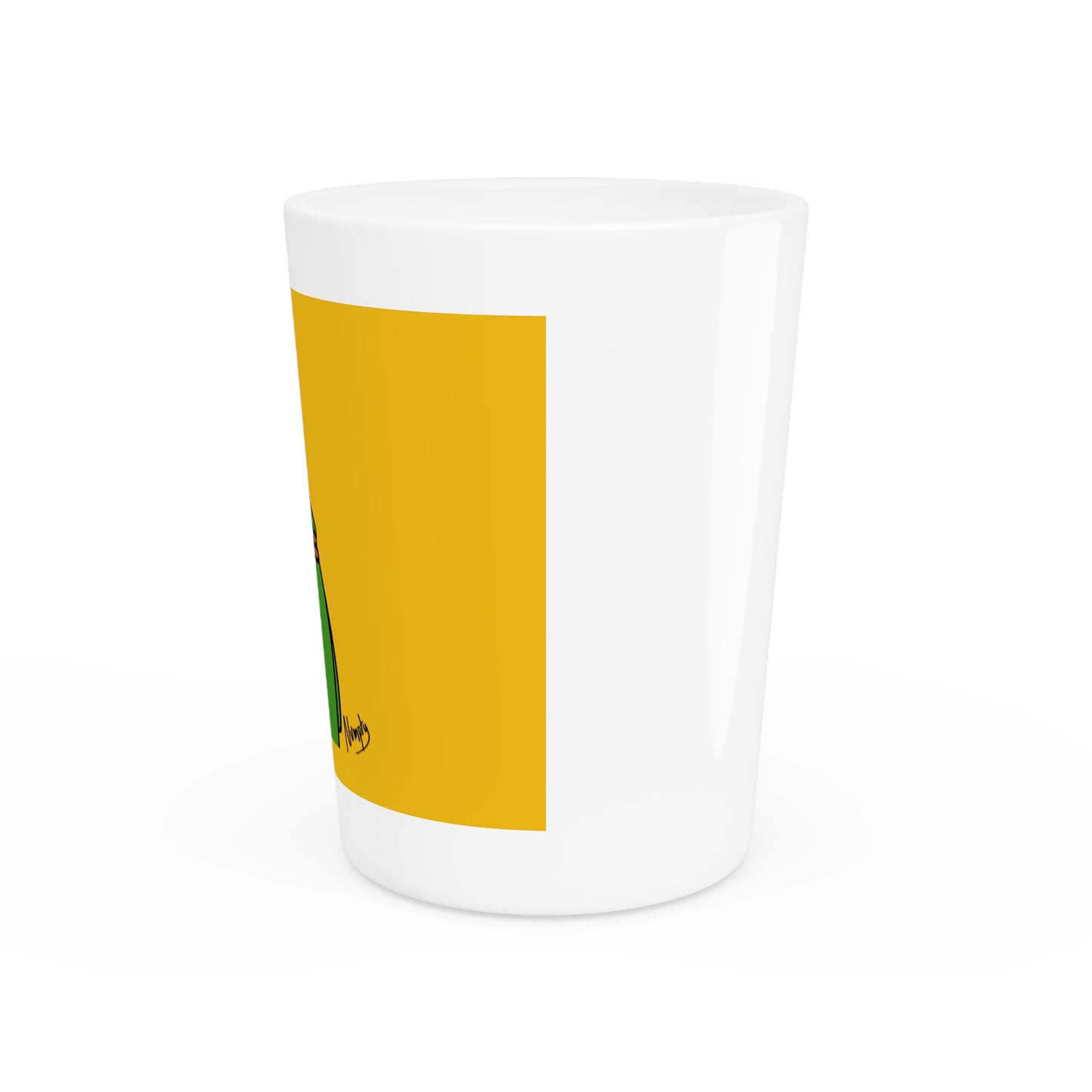 Pepe Portraits Shot Glass on Yellow background with Black Numpty Text as signature (0x420 INU Store) #14 by Numpty