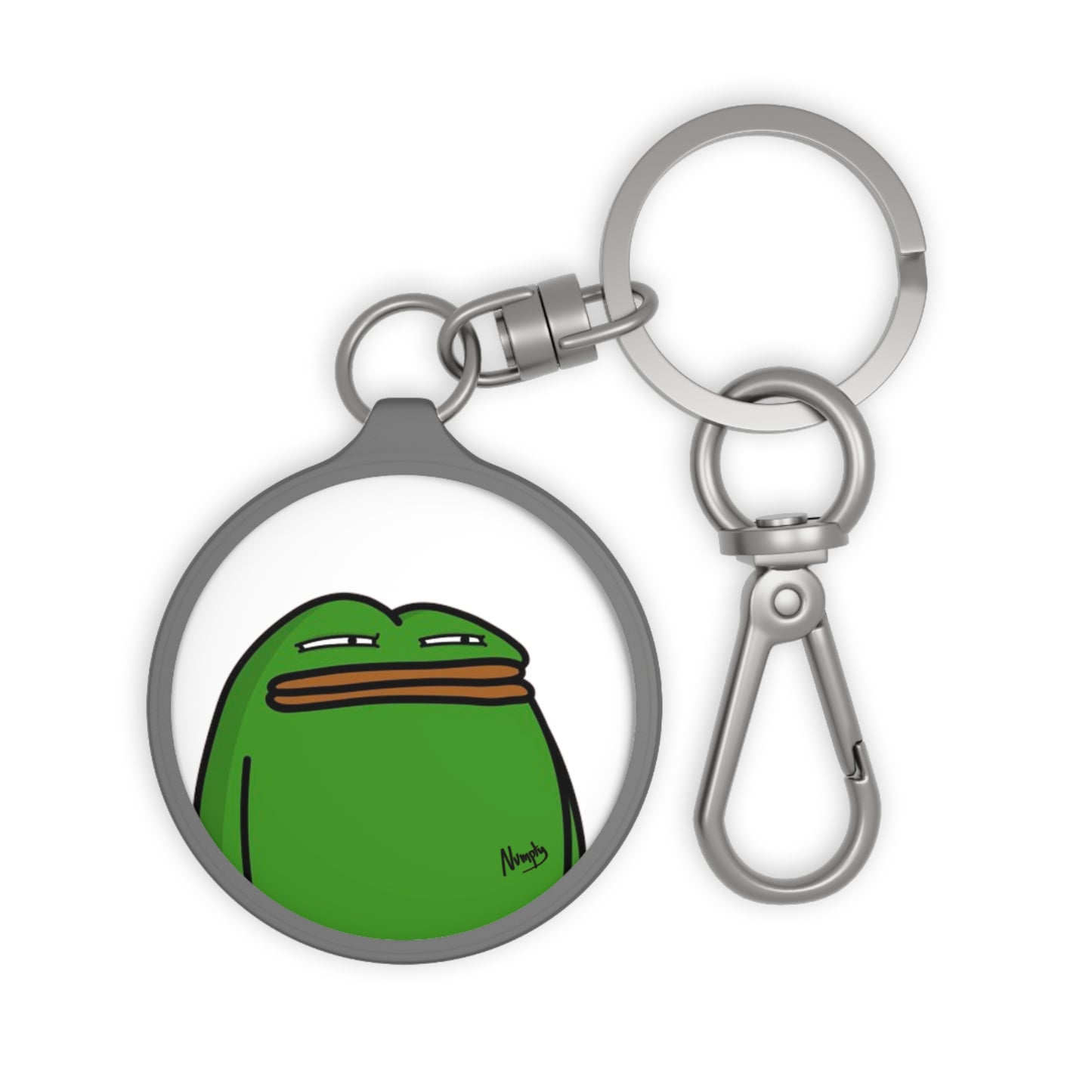 Pepe Portraits Keyring Tag COQ INU 0x420 White back ground with Numpty Signature # Green 14 by Numpty