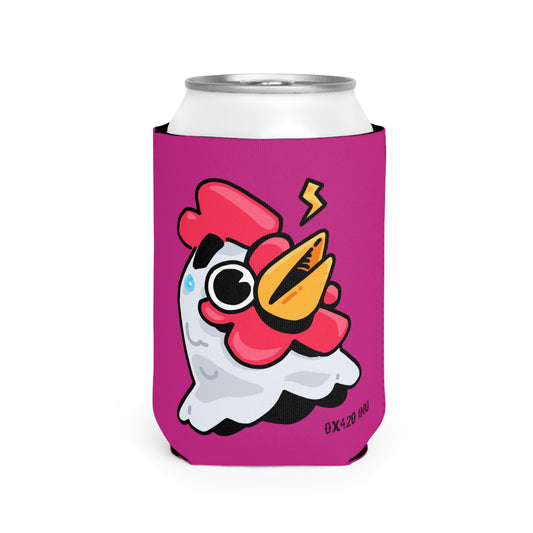 Hot Pink Can Cooler Sleeve Fan Art COQ INU Whistle Head 0x420 Black Text by Gravy