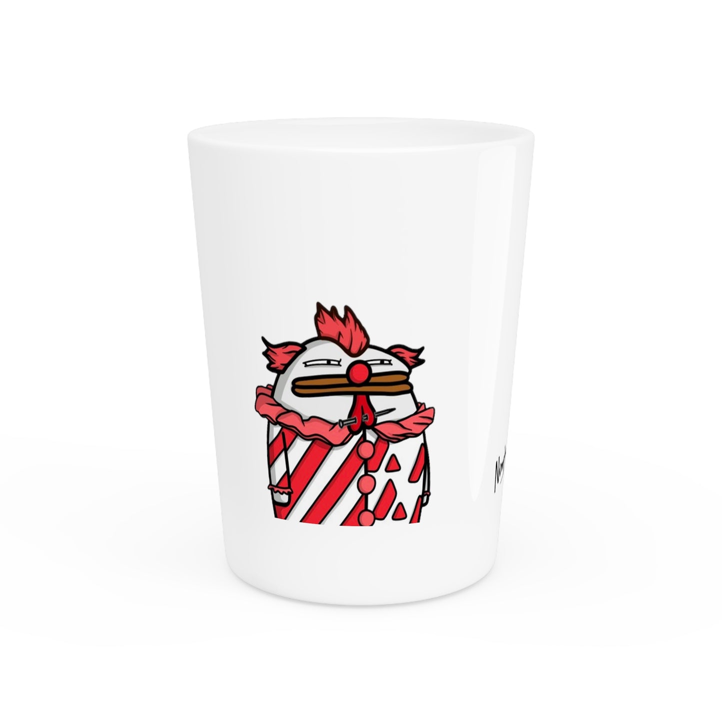 Pepe Portraits Shot Glass on White background with Black Numpty Text as signature (0x420 INU Store) #Clown by Numpty