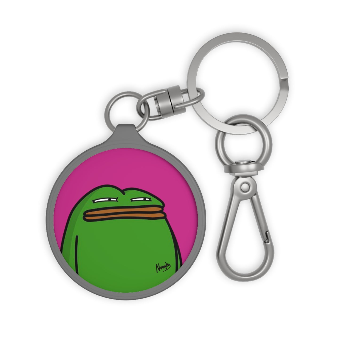 Pepe Portraits Keyring Tag COQ INU 0x420 Hot Pink back ground with Numpty Signature # Green 14 by Numpty