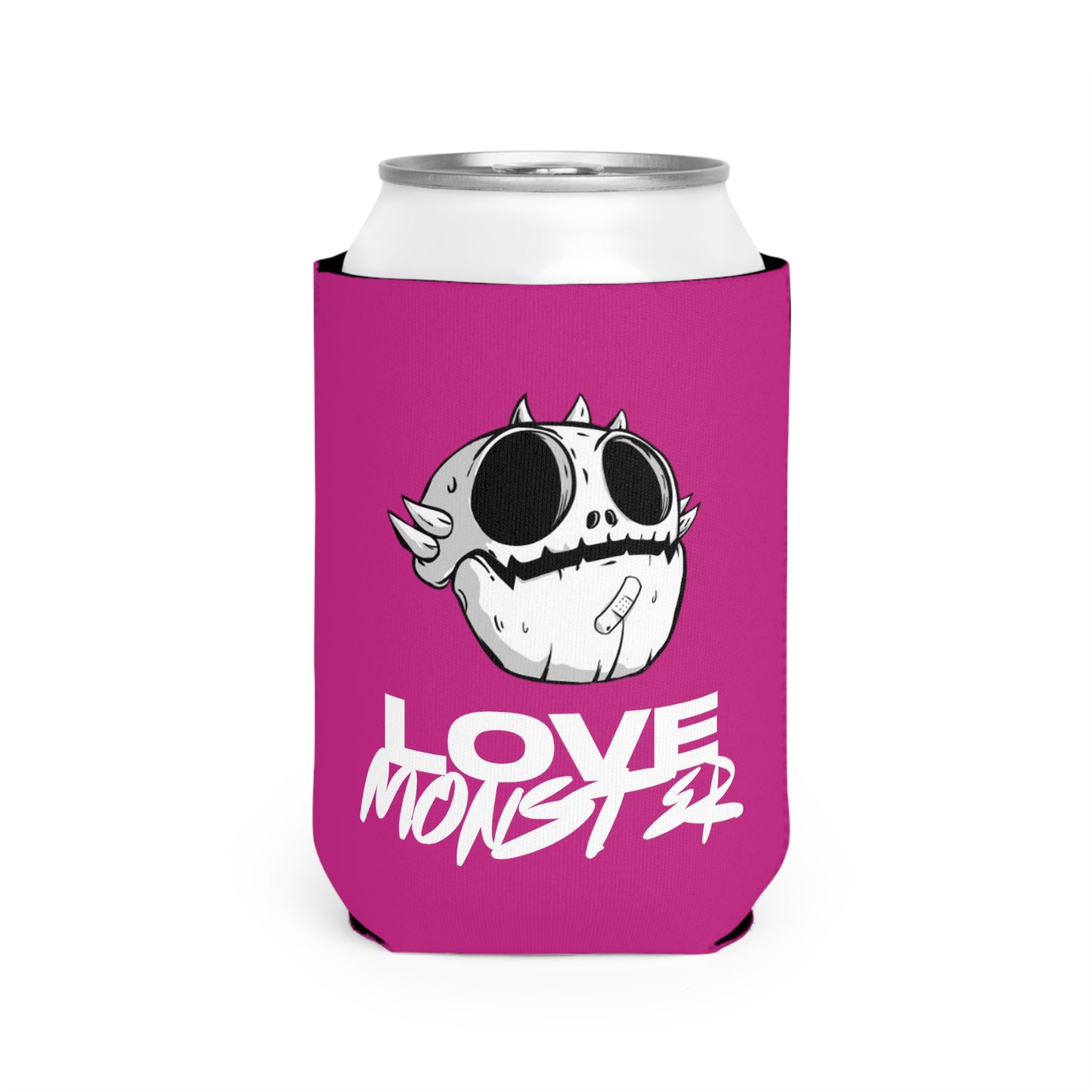 Love Monster Can Cooler Sleeve White Text & Skully Head