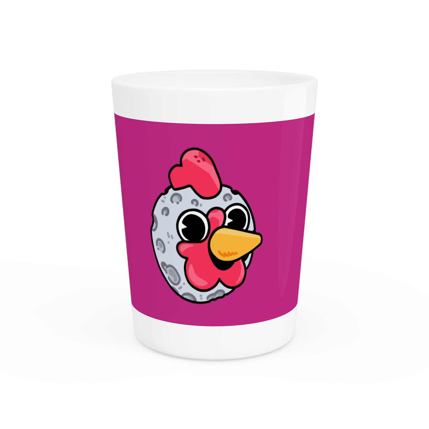 Gravy Fan Art Shot Glass Fan Art COQ Moon Head on Hot Pink background (0x420 INU Store)