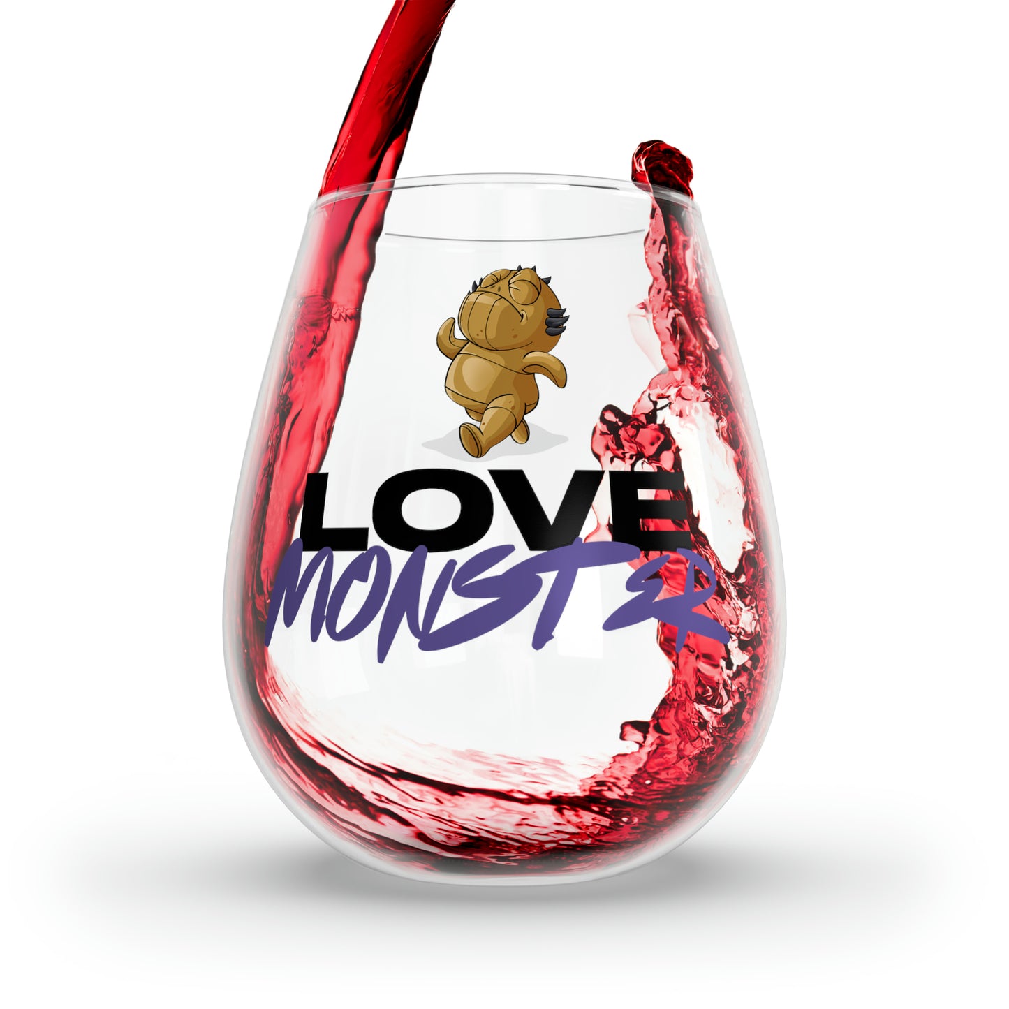 Love Monster Stemless Wine Glass, 11.75oz Logo Text with Patrick Walking