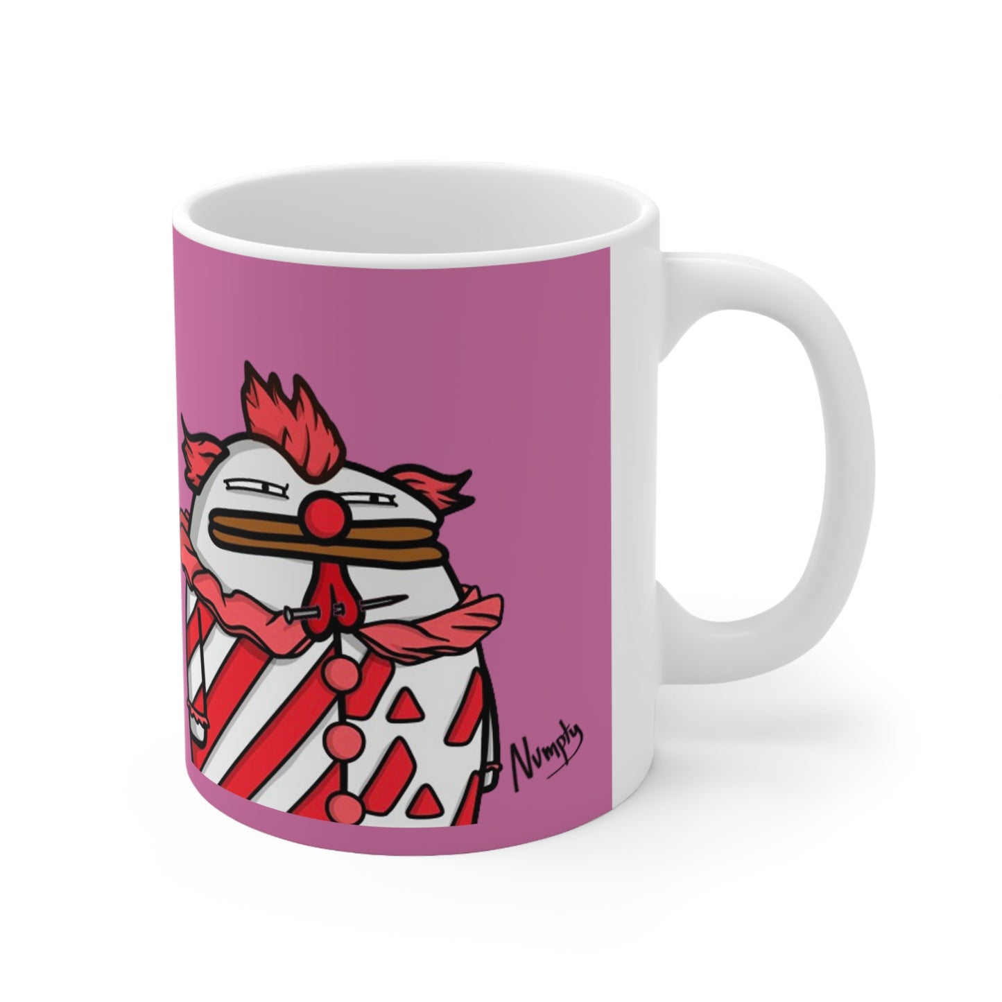 Pepe Portraits with Black Numpty Signature as Text; COQ INU 0x420 Pink Print Ceramic Mug 11oz #Clown by Numpty