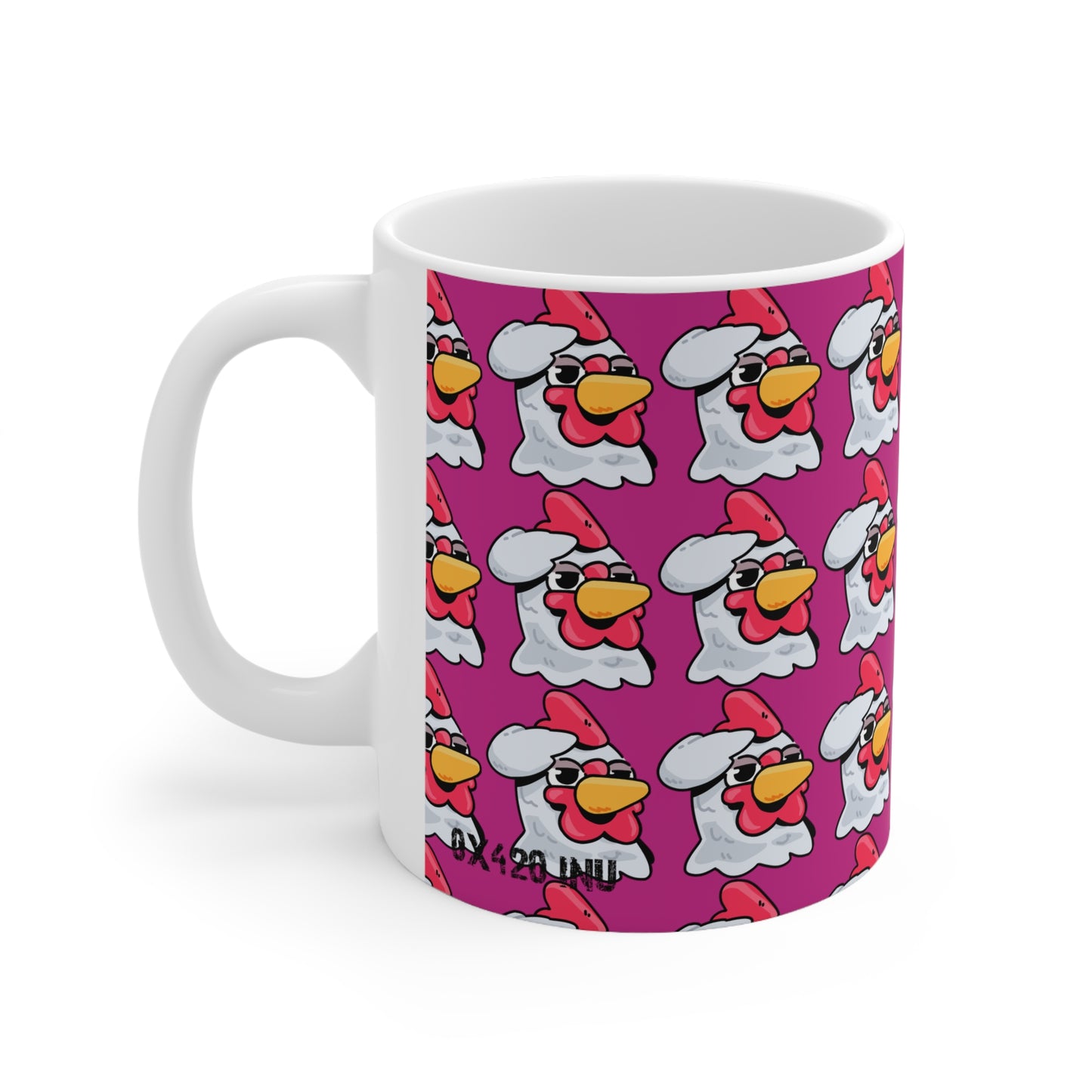 Gravy Salute Head Fan Art with Black Text; COQ INU 0x420 White Ceramic Mug Hot Pink Print 11oz