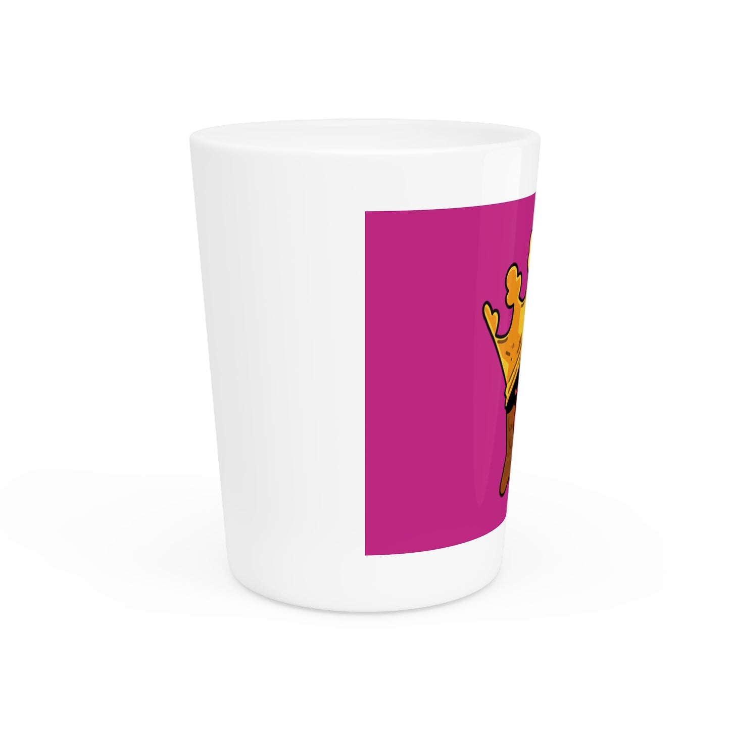 Gravy Fan Art Shot Glass Fan Art COQ Crown Head on Hot Pink background (0x420 INU Store)