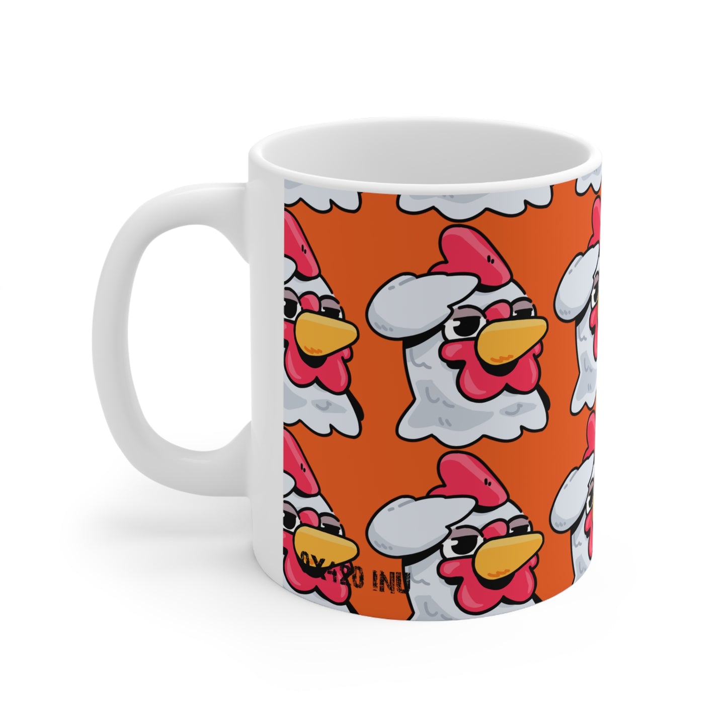 Salute Head Gravy Fan Art with Black Text; COQ INU 0x420 White Ceramic Mug with Orange Print 11oz