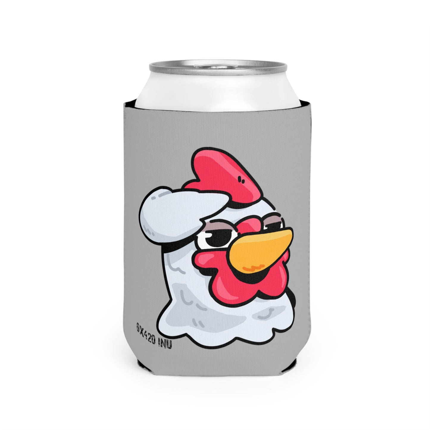 Light Grey Can Cooler Sleeve Fan Art COQ INU Salute Head 0x420 Black Text by Gravy