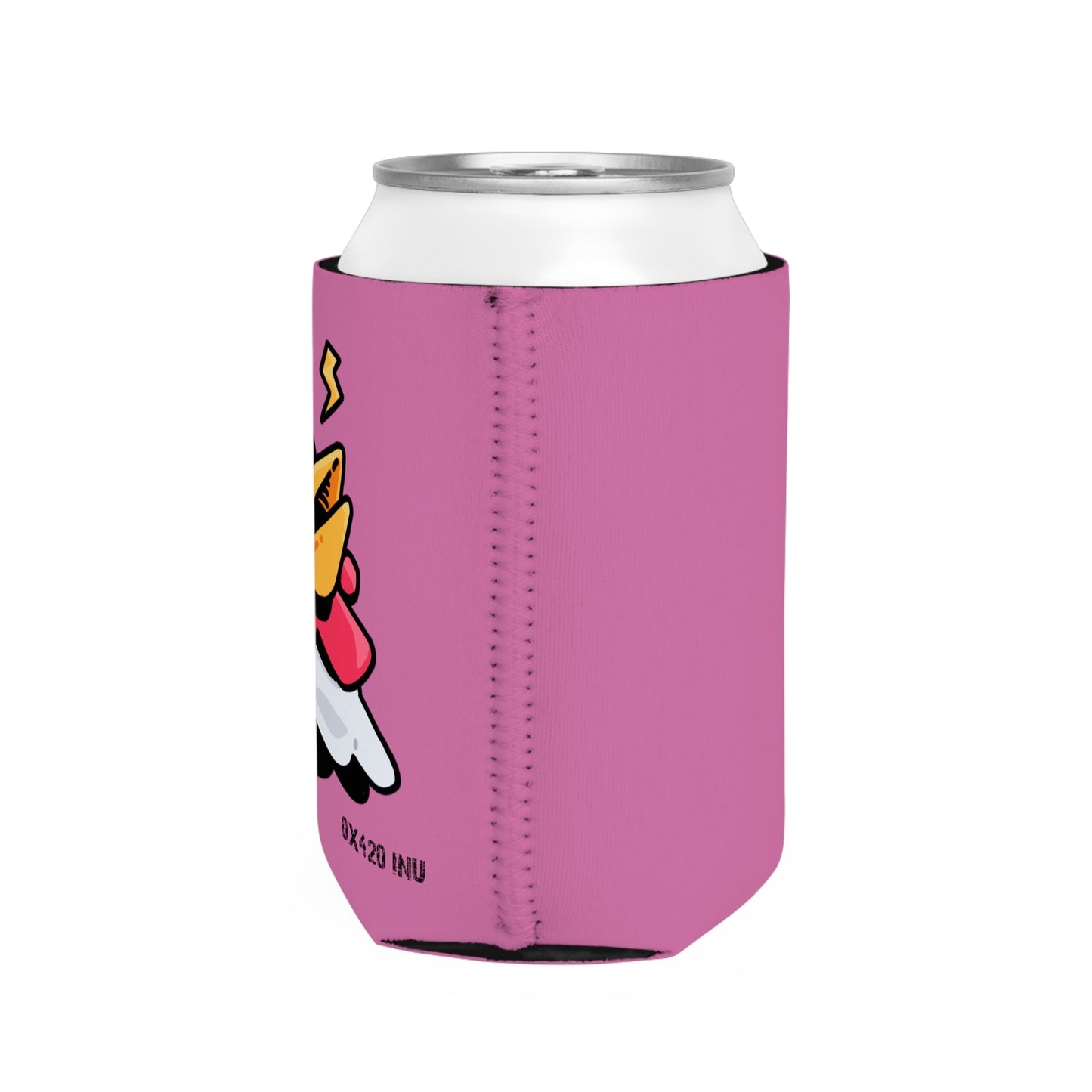 Pink Can Cooler Sleeve Fan Art COQ INU Whistle Head 0x420 Black Text by Gravy