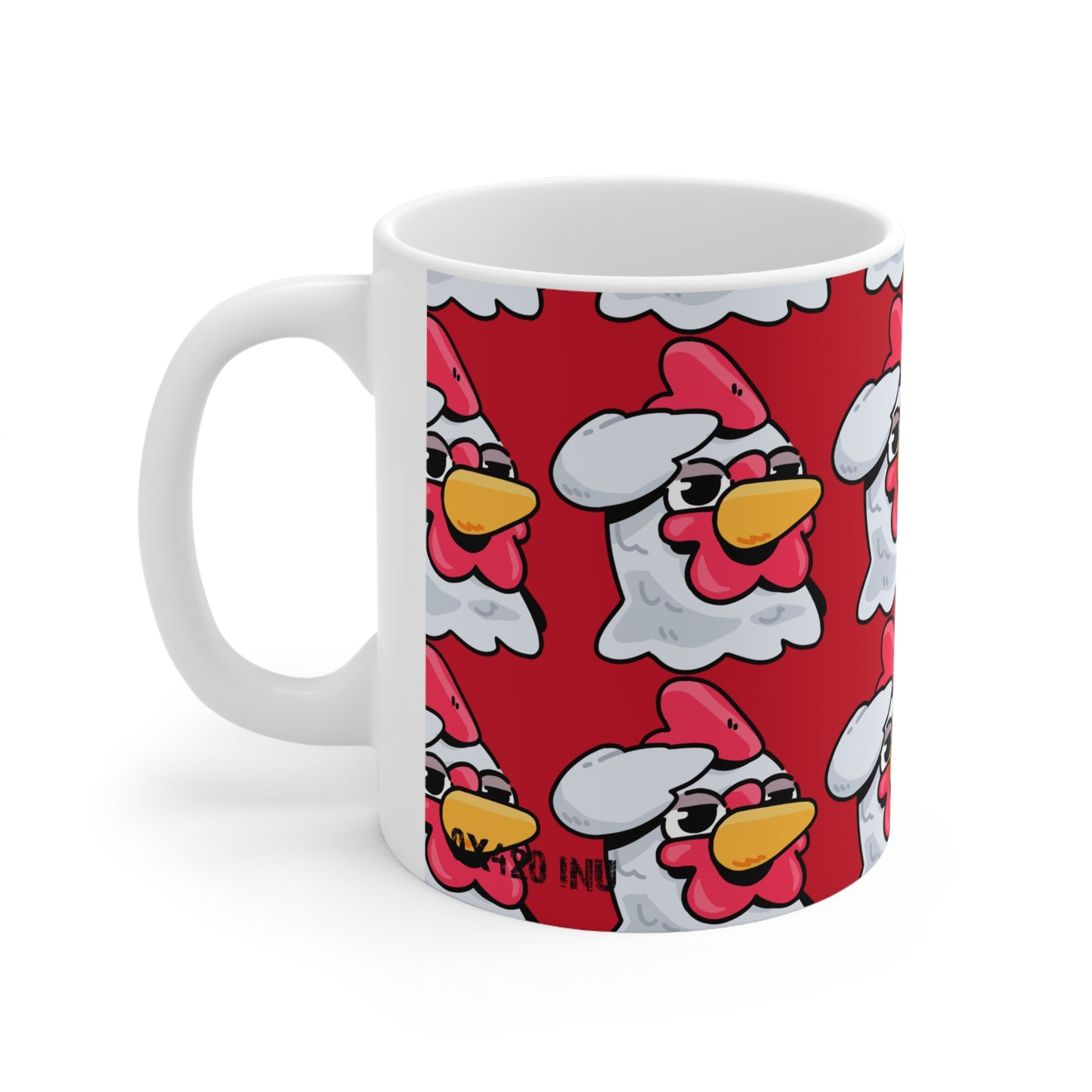 Salute Head Gravy Fan Art with Black Text; COQ INU 0x420 White Ceramic Mug with Red Print 11oz