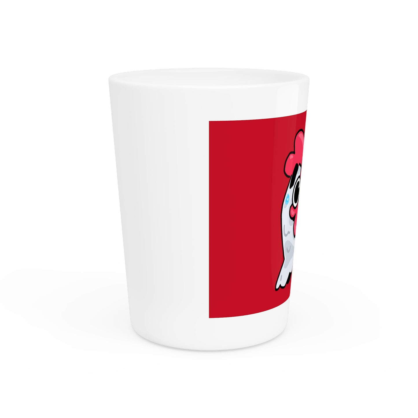 Gravy Fan Art Shot Glass Fan Art COQ Whistle Head on Red background (0x420 INU Store)