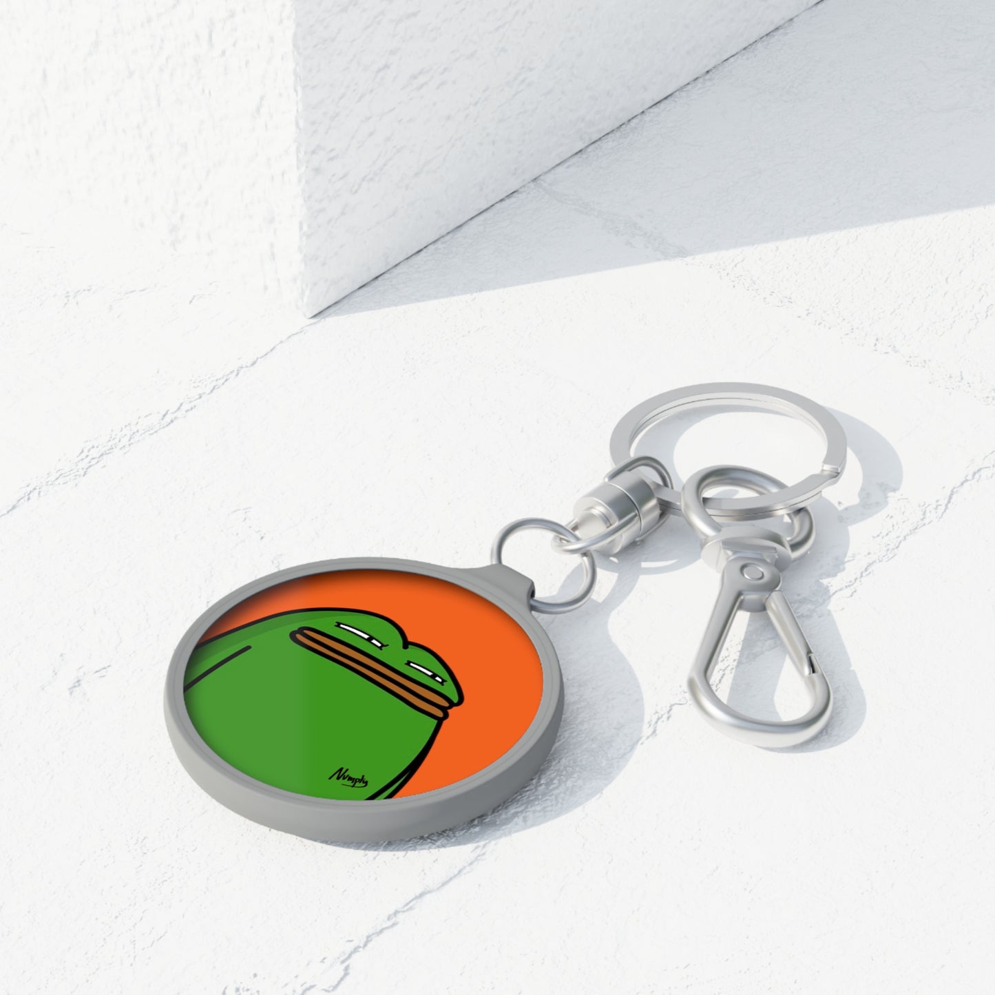 Pepe Portraits Keyring Tag COQ INU 0x420 Orange back ground with Numpty Signature # Green 14 by Numpty