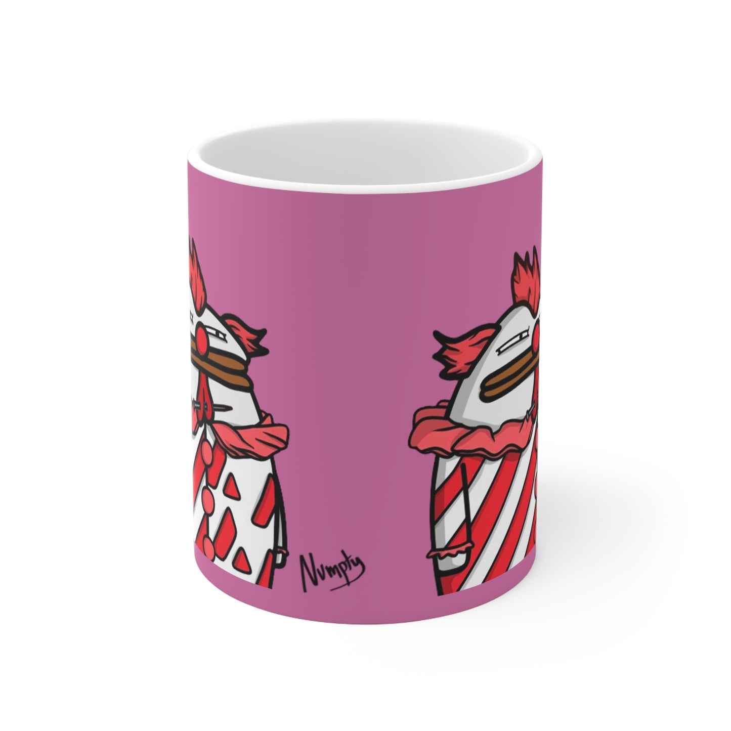 Pepe Portraits with Black Numpty Signature as Text; COQ INU 0x420 Pink Print Ceramic Mug 11oz #Clown by Numpty