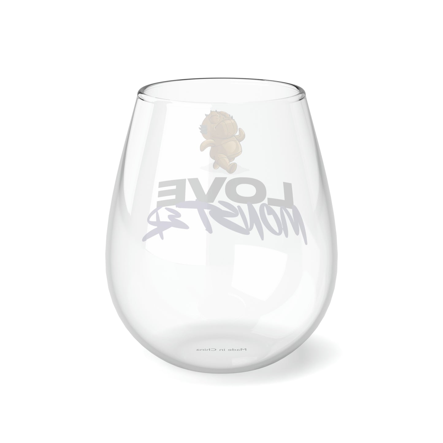 Love Monster Stemless Wine Glass, 11.75oz Logo Text with Patrick Walking