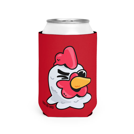 Red Can Cooler Sleeve Fan Art COQ INU Wink Head 0x420 Black Text by Gravy