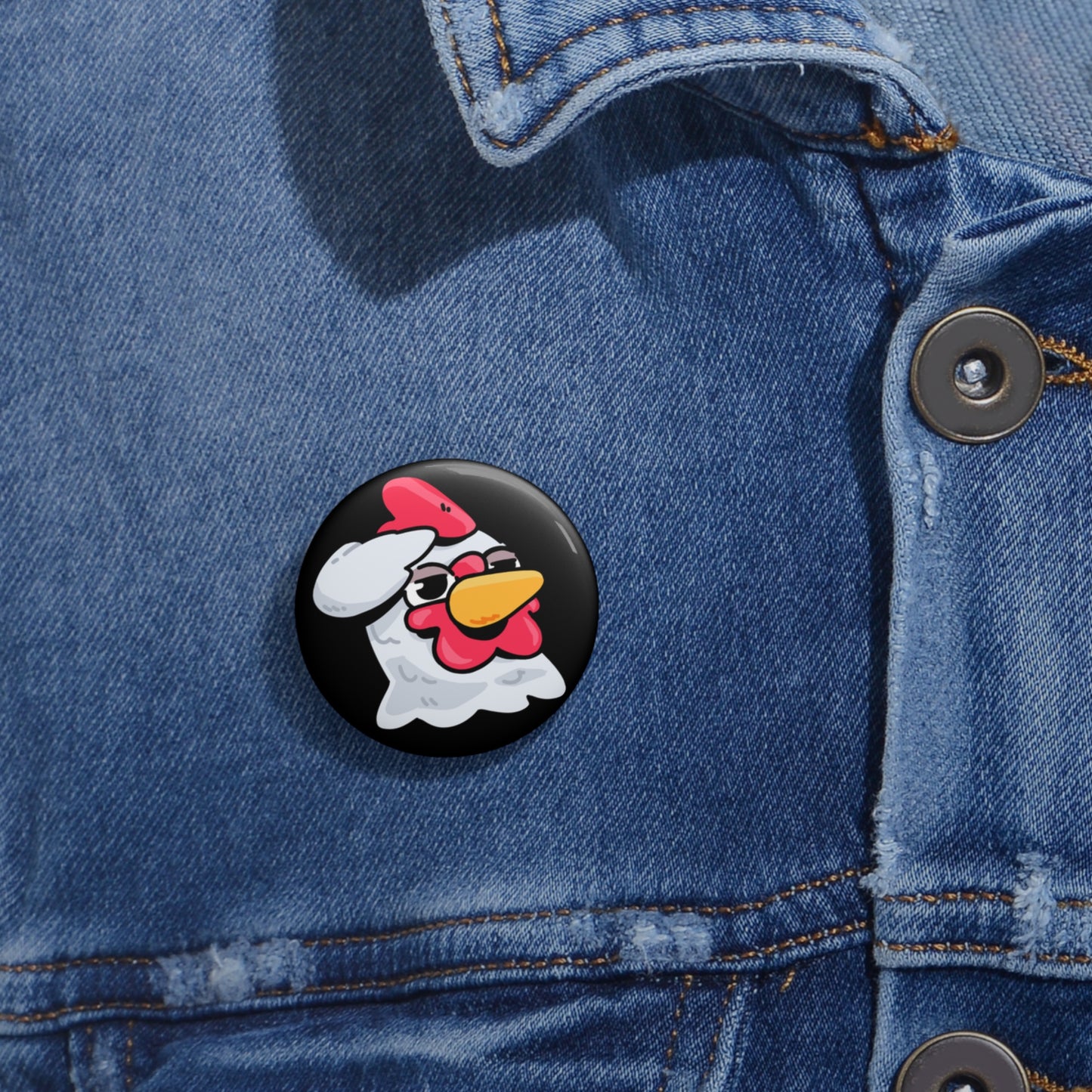 COQ Head Salute Pin Buttons By Gravy #COQ INU Pin - Funny Chicken (Chikn)